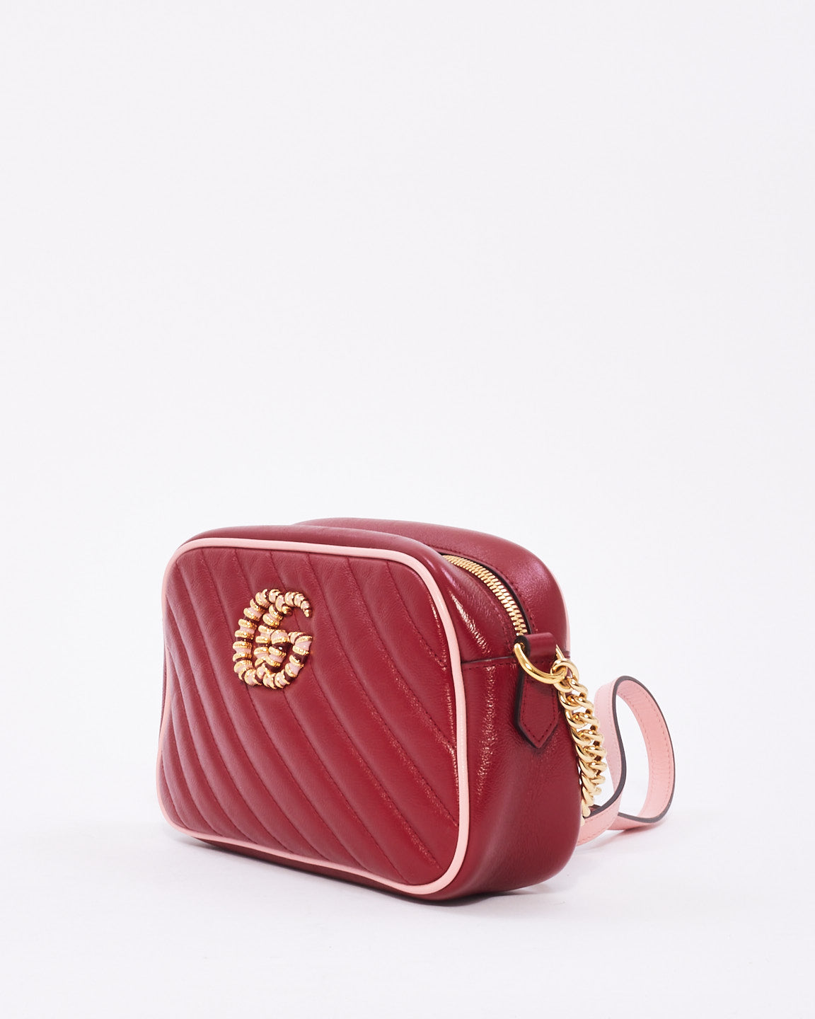 Gucci Red Leather Small Torchon GG Marmont Crossbody Bag