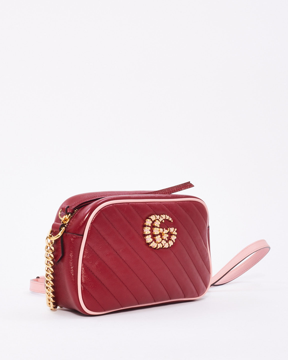 Gucci Red Leather Small Torchon GG Marmont Crossbody Bag