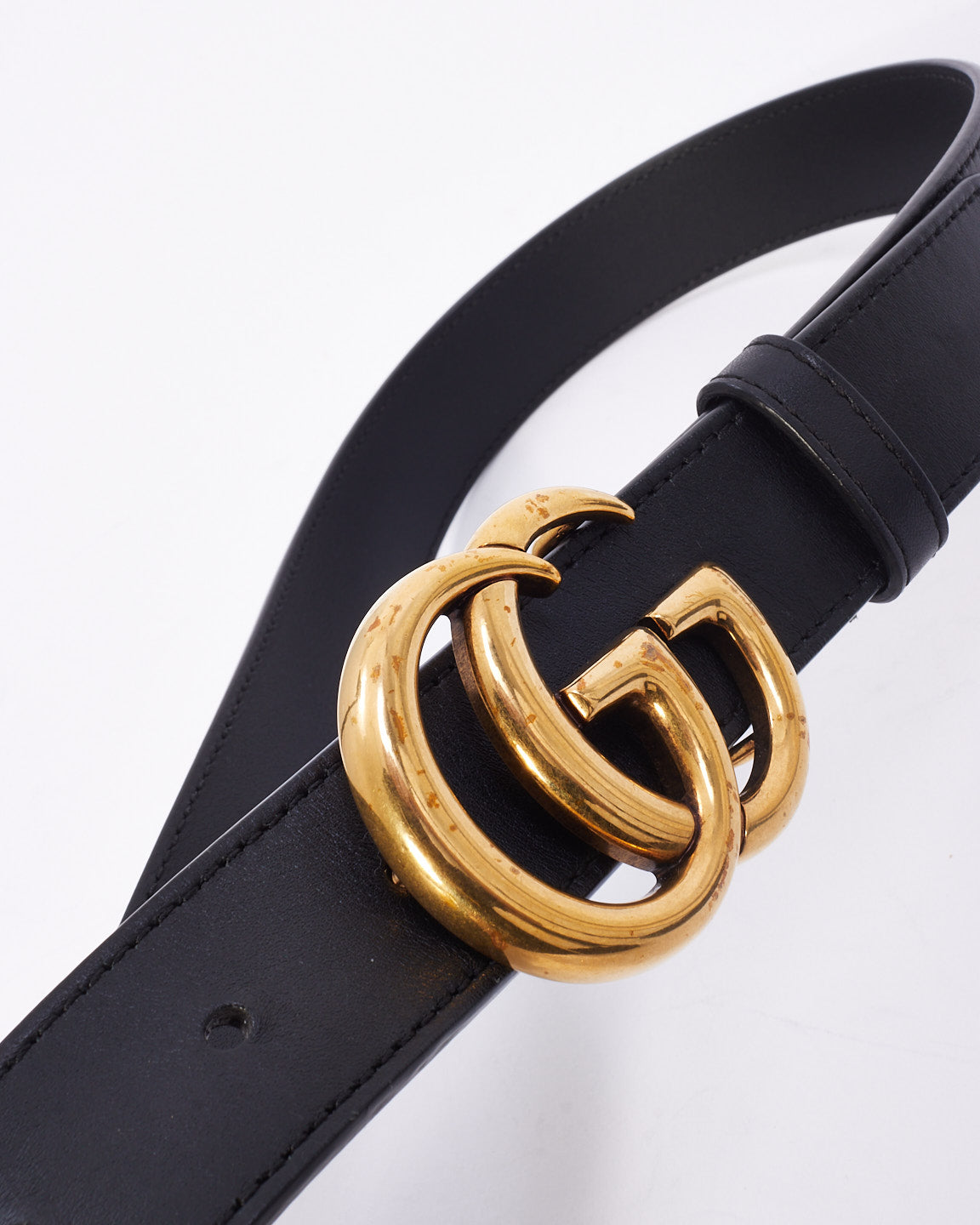 Gucci Black Leather Double GG Marmont Belt - 70/28