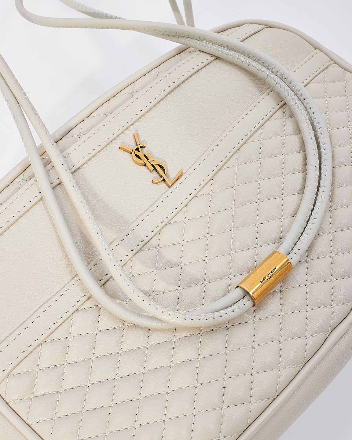 Saint Laurent Cream Leather Victoire Crossbody Handbag