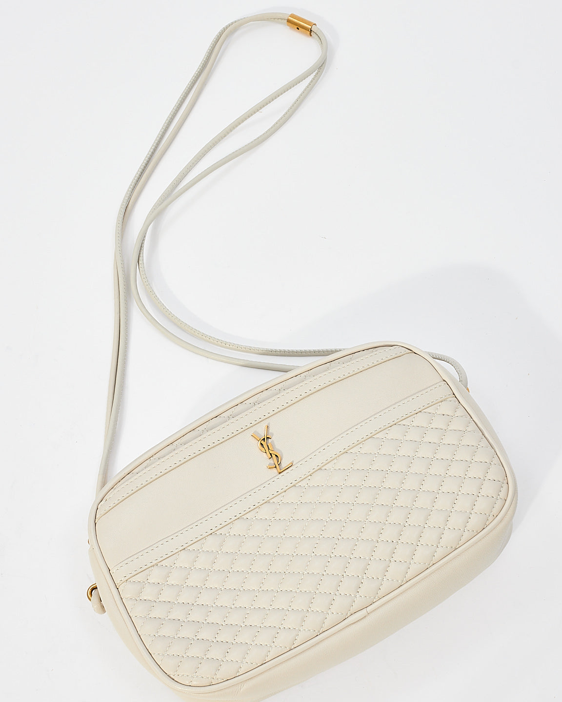 Saint Laurent Cream Leather Victoire Crossbody Handbag