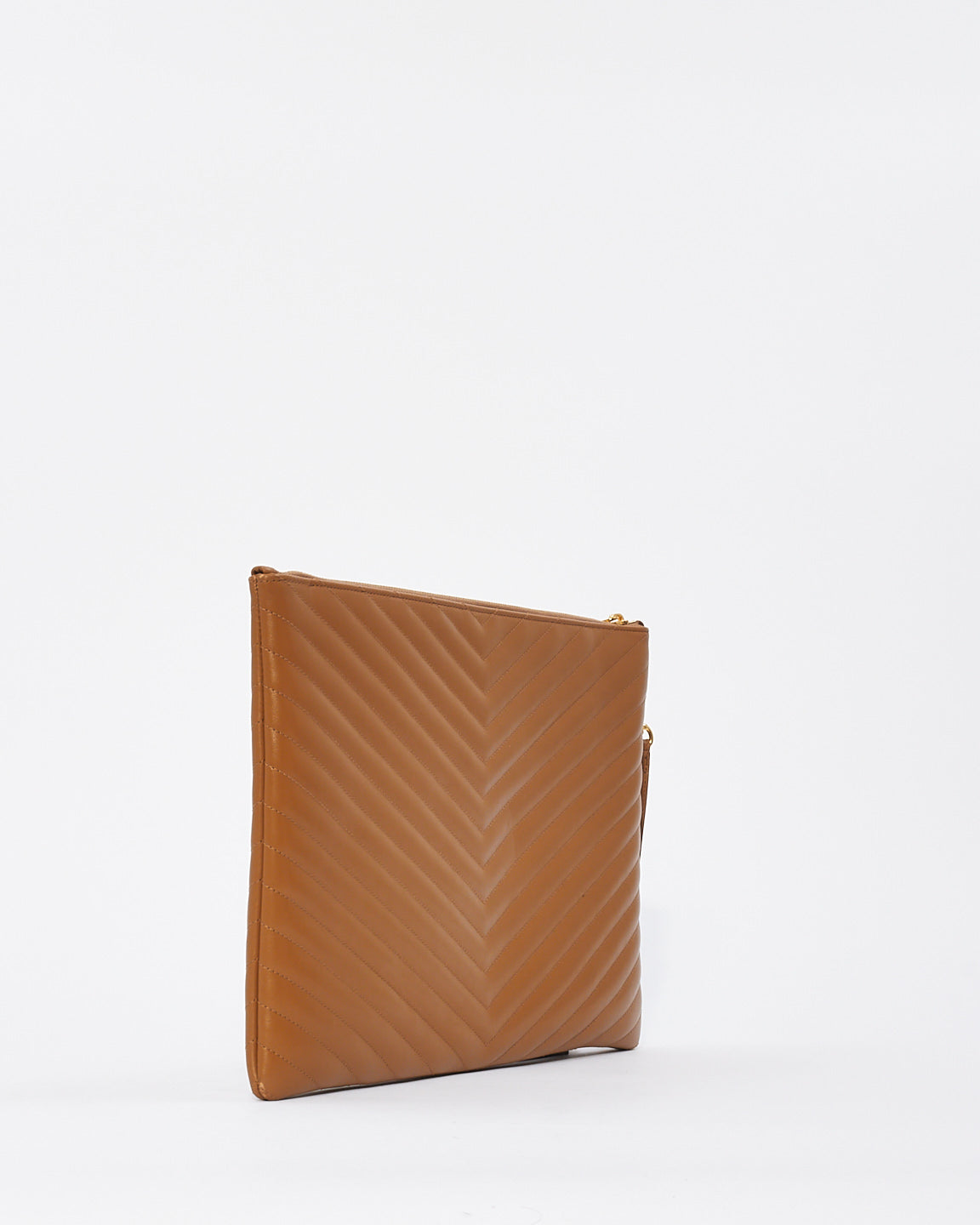 Saint Laurent Tan Matelassé Quilted Leather Document Holder Cassandra Pouch