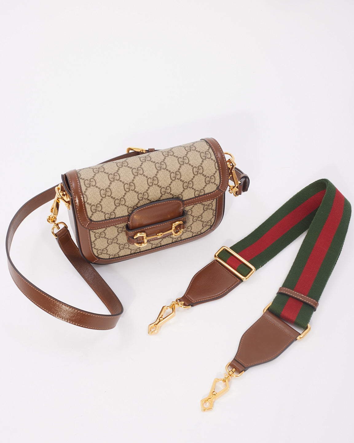 Gucci Mini Canvas Horsebit 1955 GG Strap Leather Cross Body Bag