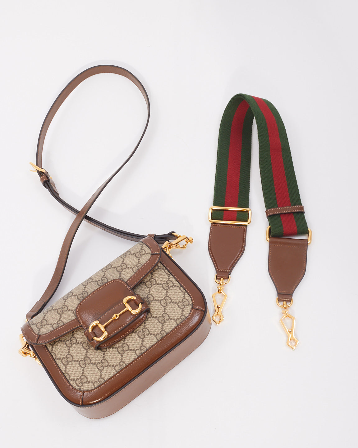 Gucci Mini Canvas Horsebit 1955 GG Strap Leather Cross Body Bag