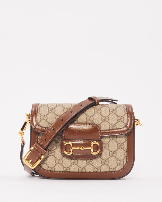 Gucci Mini Canvas Horsebit 1955 GG Strap Leather Cross Body Bag