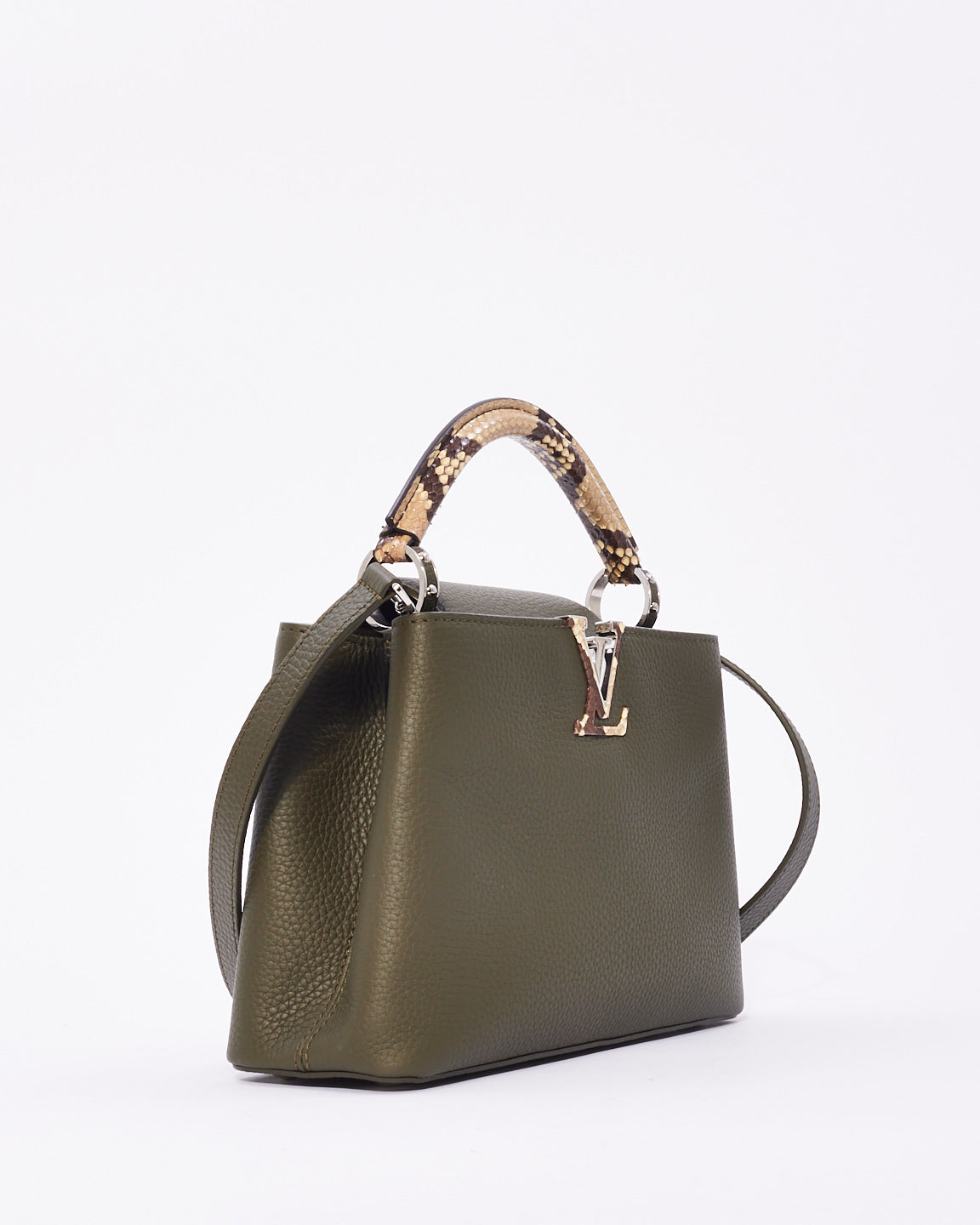 Explore a Louis Vuitton Khaki Green Leather with Python Handle Capucine ...