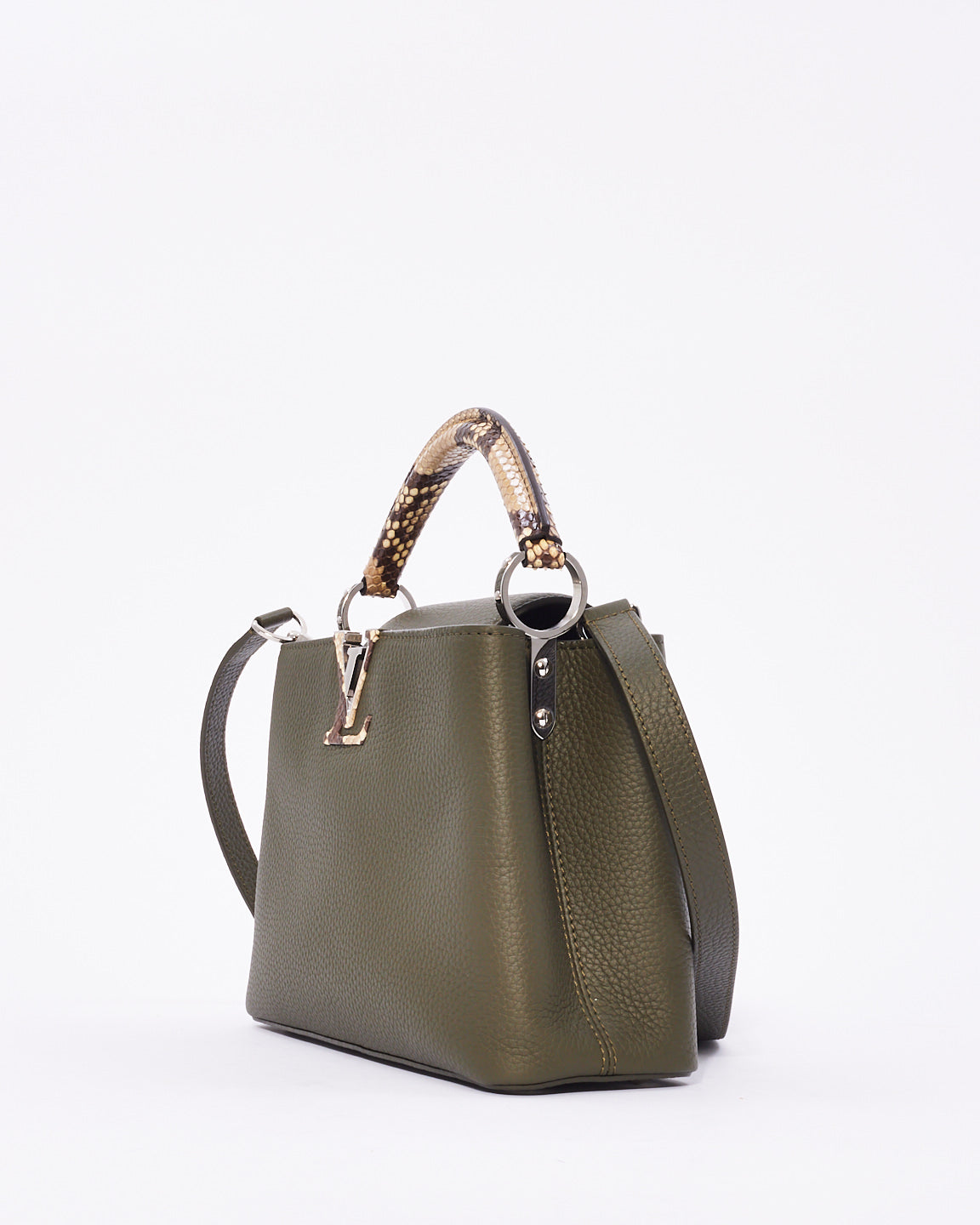 Louis Vuitton Khaki Green Leather with Python Handle Capucine BB Bag