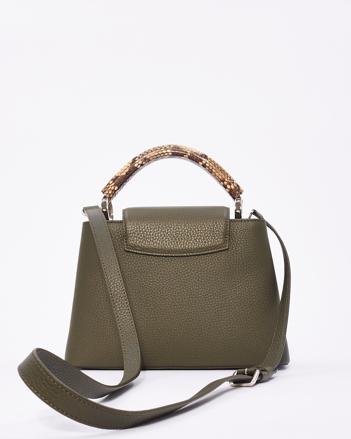 Louis Vuitton Khaki Green Leather with Python Handle Capucine BB Bag