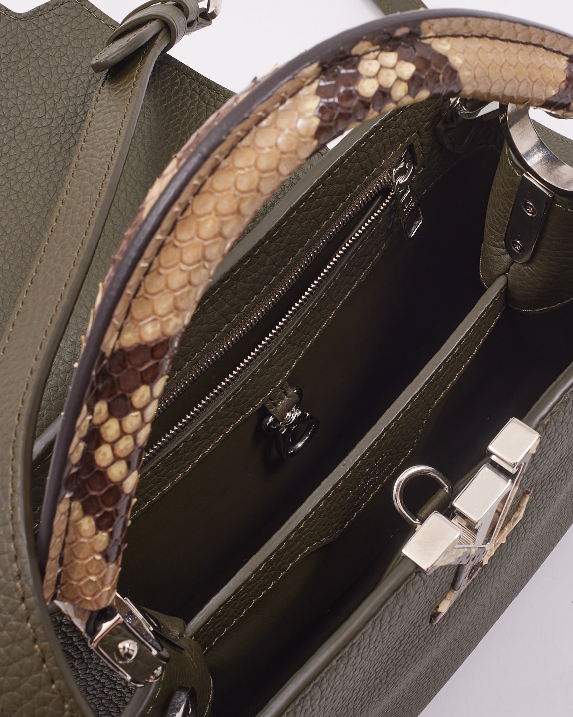 Louis Vuitton Khaki Green Leather with Python Handle Capucine BB Bag