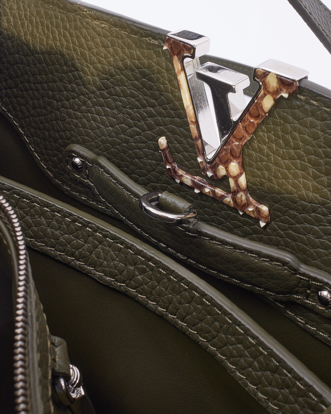 Louis Vuitton Khaki Green Leather with Python Handle Capucine BB Bag