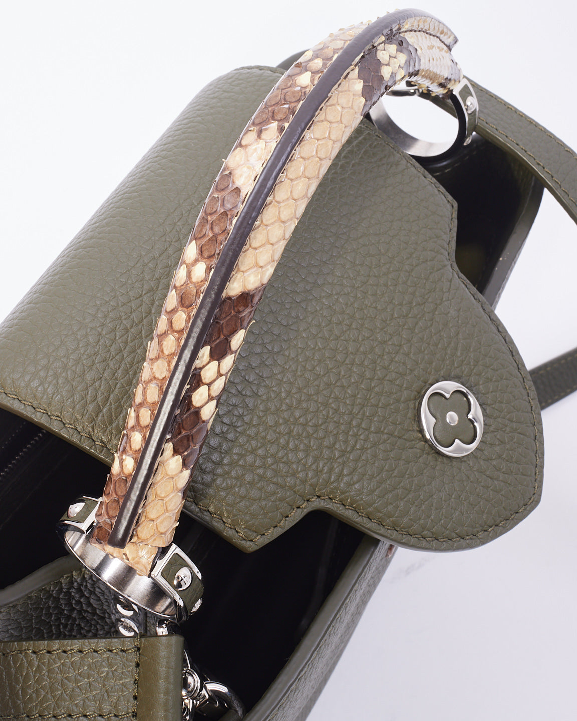 Louis Vuitton Khaki Green Leather with Python Handle Capucine BB Bag