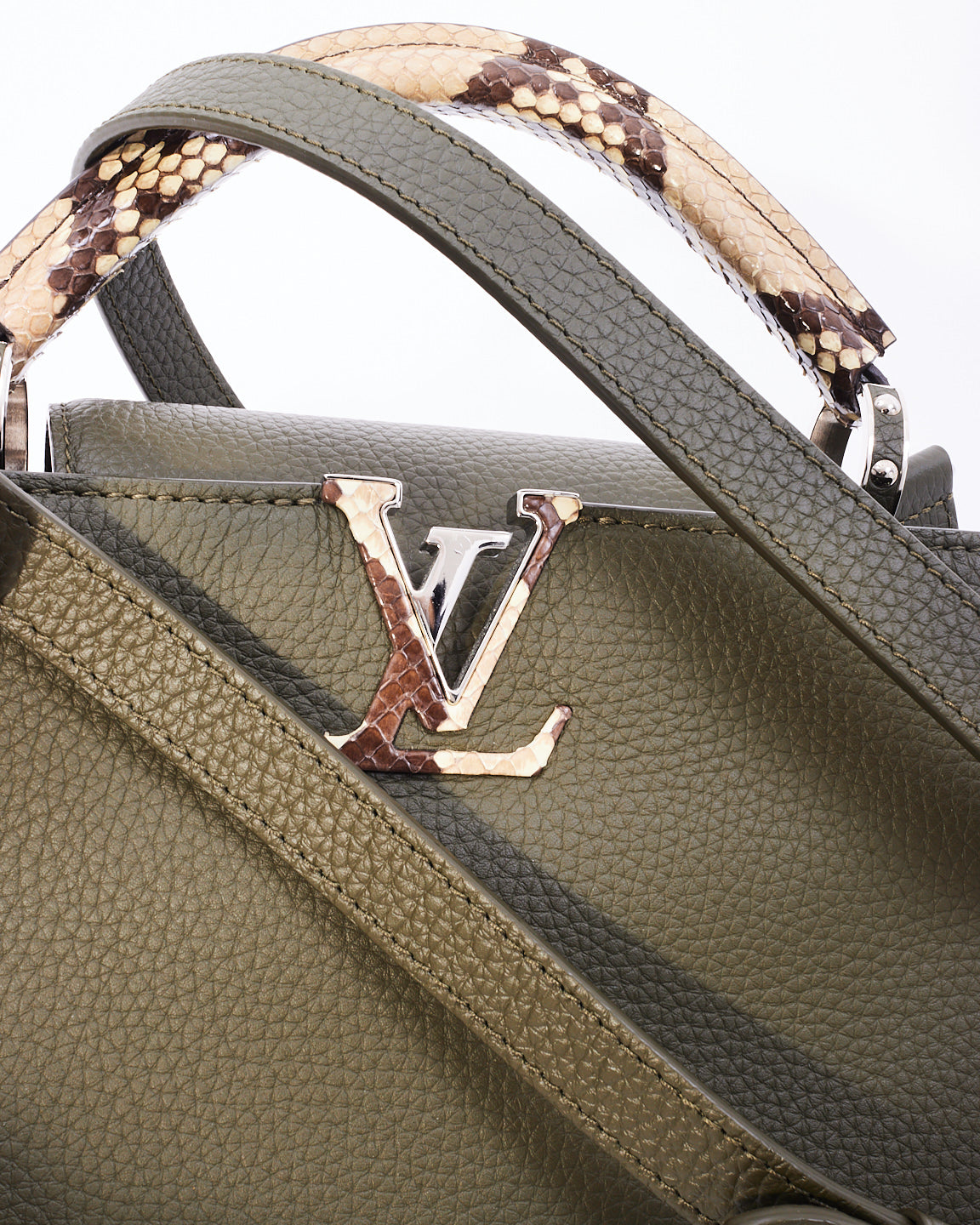 Louis Vuitton Khaki Green Leather with Python Handle Capucine BB Bag