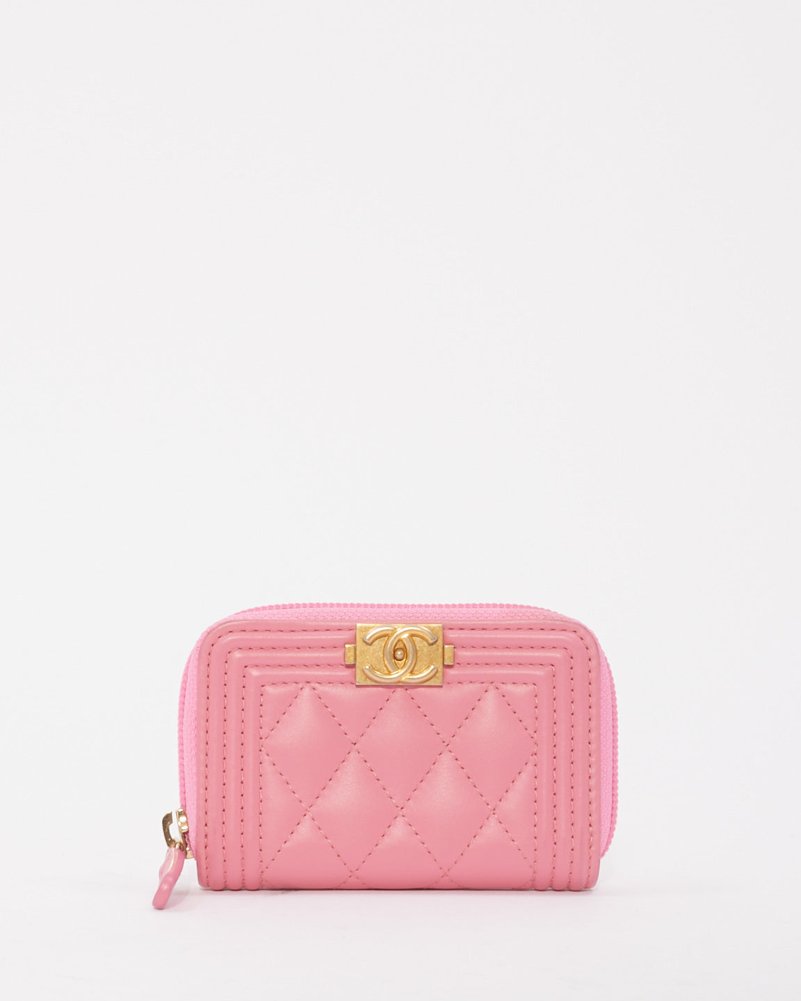 Portefeuille porte-monnaie zippé en cuir rose Chanel pour garçon