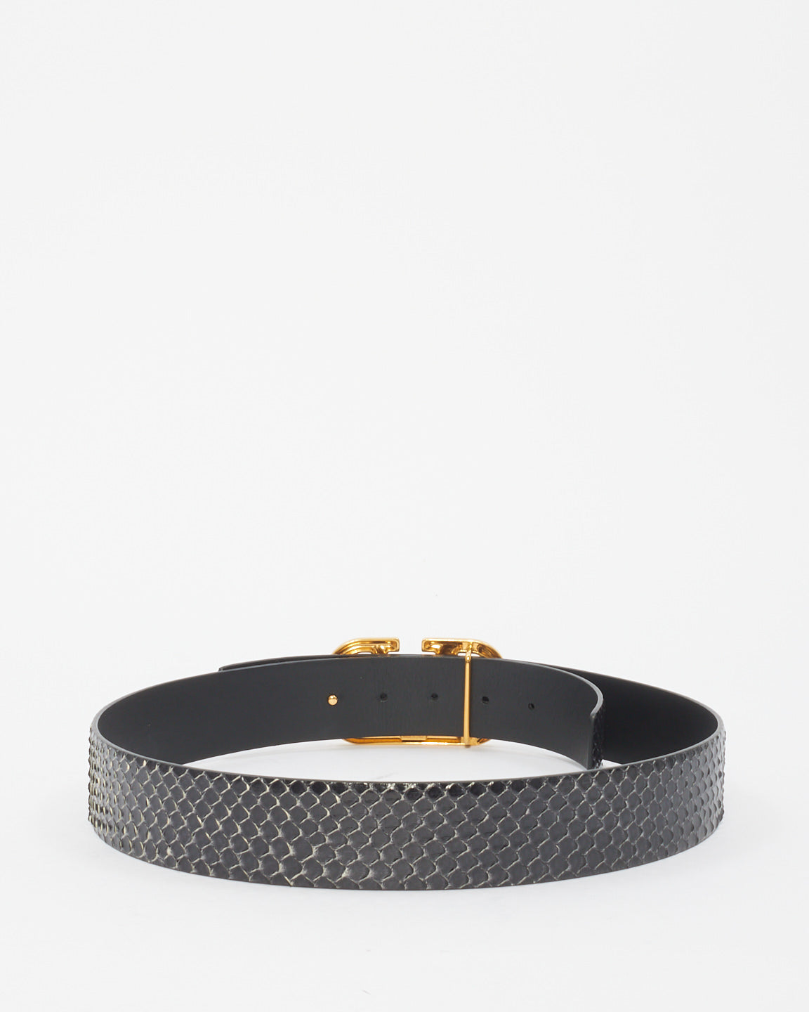 Valentino Black Python Leather V Logo Belt - 85/34