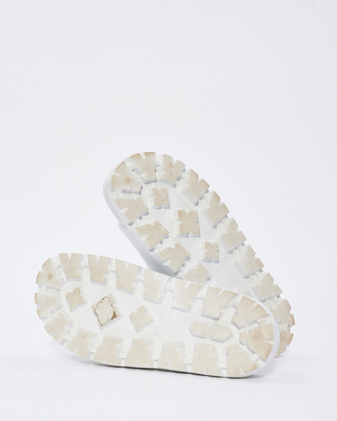 Prada White Rubber Triangle Logo Embossed Lug Sole Slides  - 38