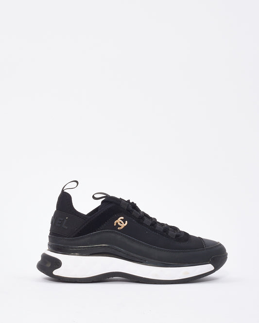 Chanel Black Nylon & Suede Low Top Sneakers - 38