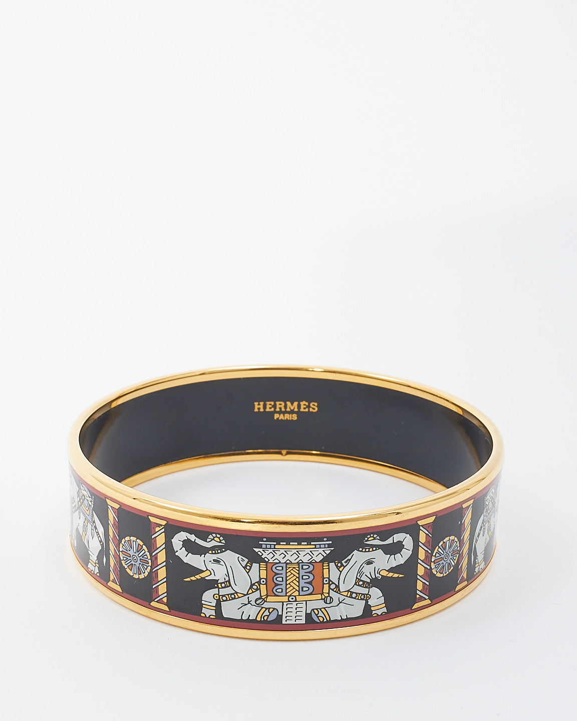 Hermès Black Enamel Elephant Torana Wide Bangle - L (70 M)