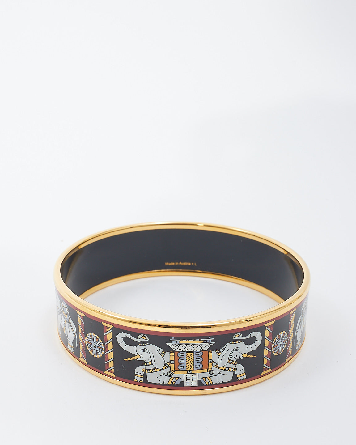 Hermès Black Enamel Elephant Torana Wide Bangle - L (70 M)