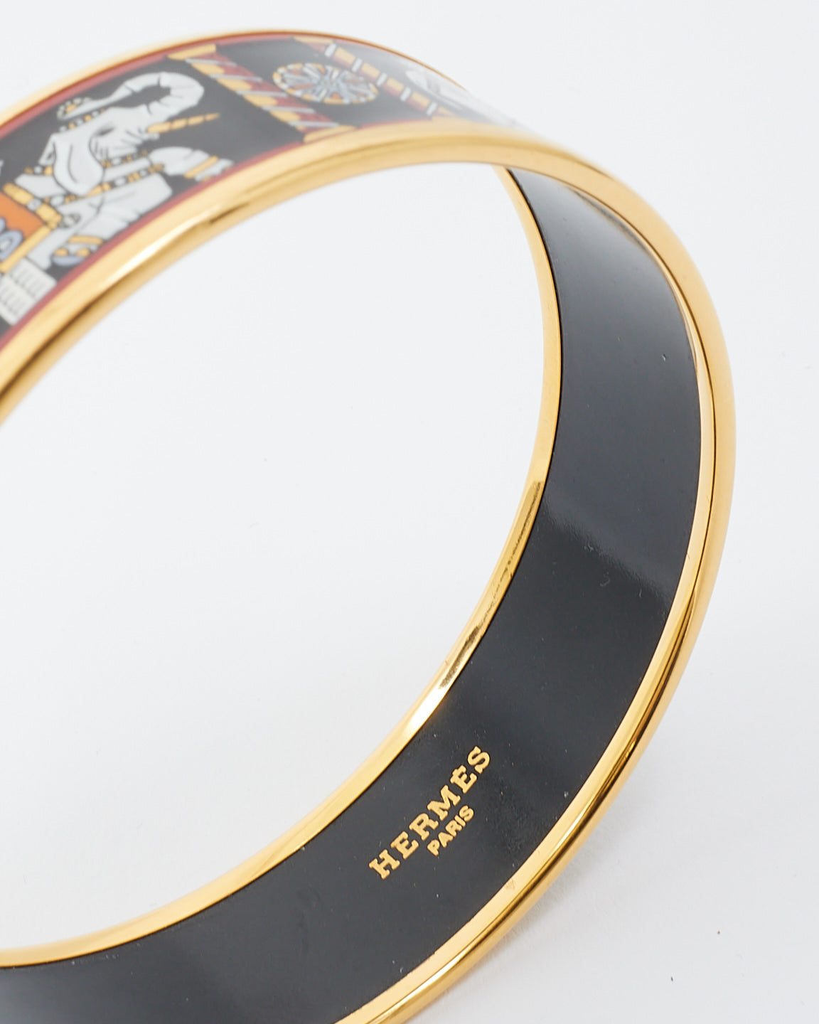 Hermès Black Enamel Elephant Torana Wide Bangle - L (70 M)