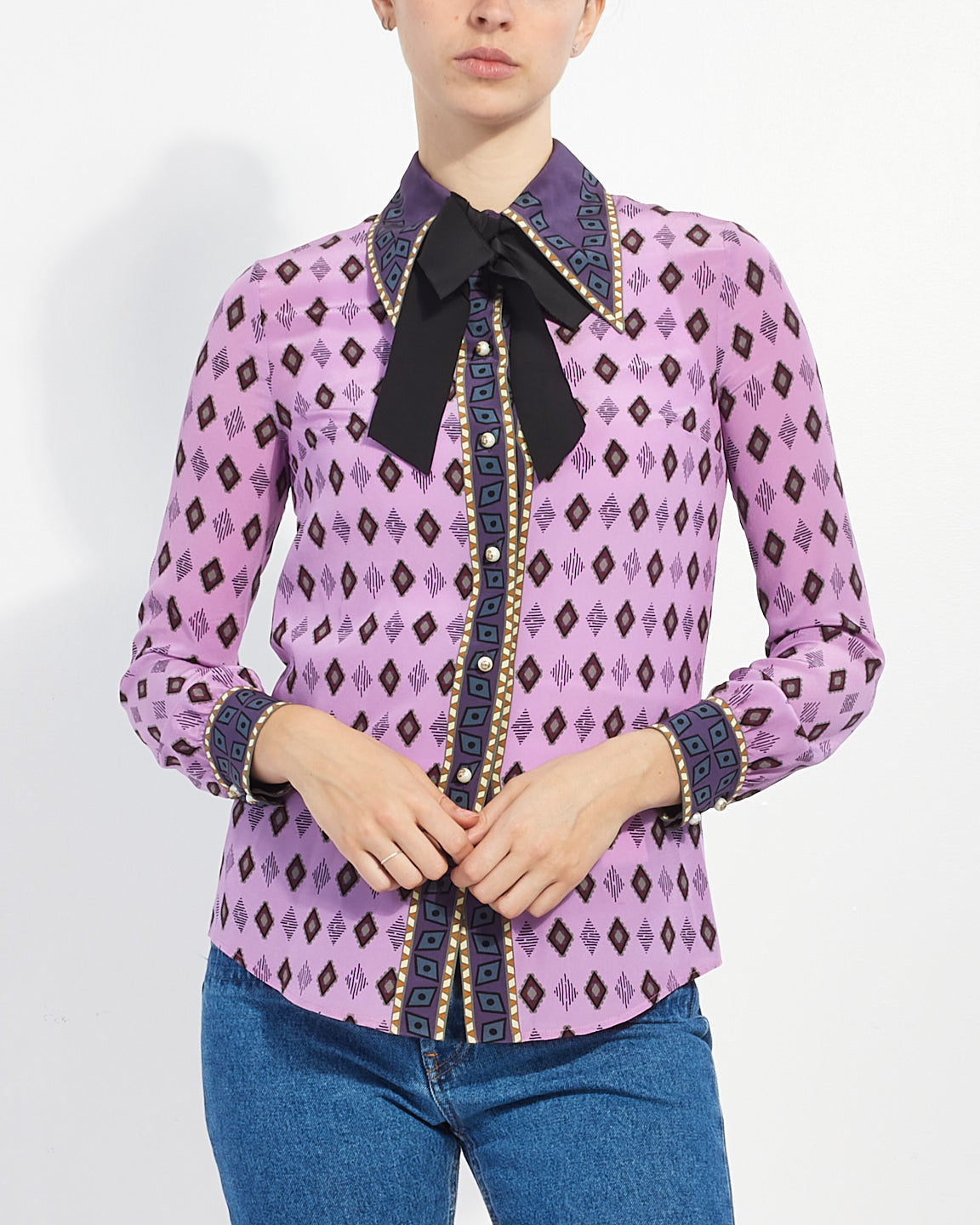 Blouse à imprimé tigre en soie violette Gucci - 38