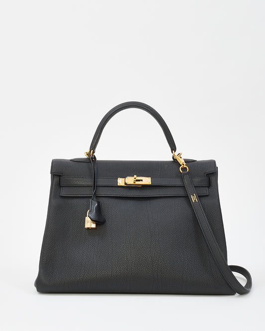 Hermès Black Togo Leather Kelly Retourne 35 with Gold Hardware