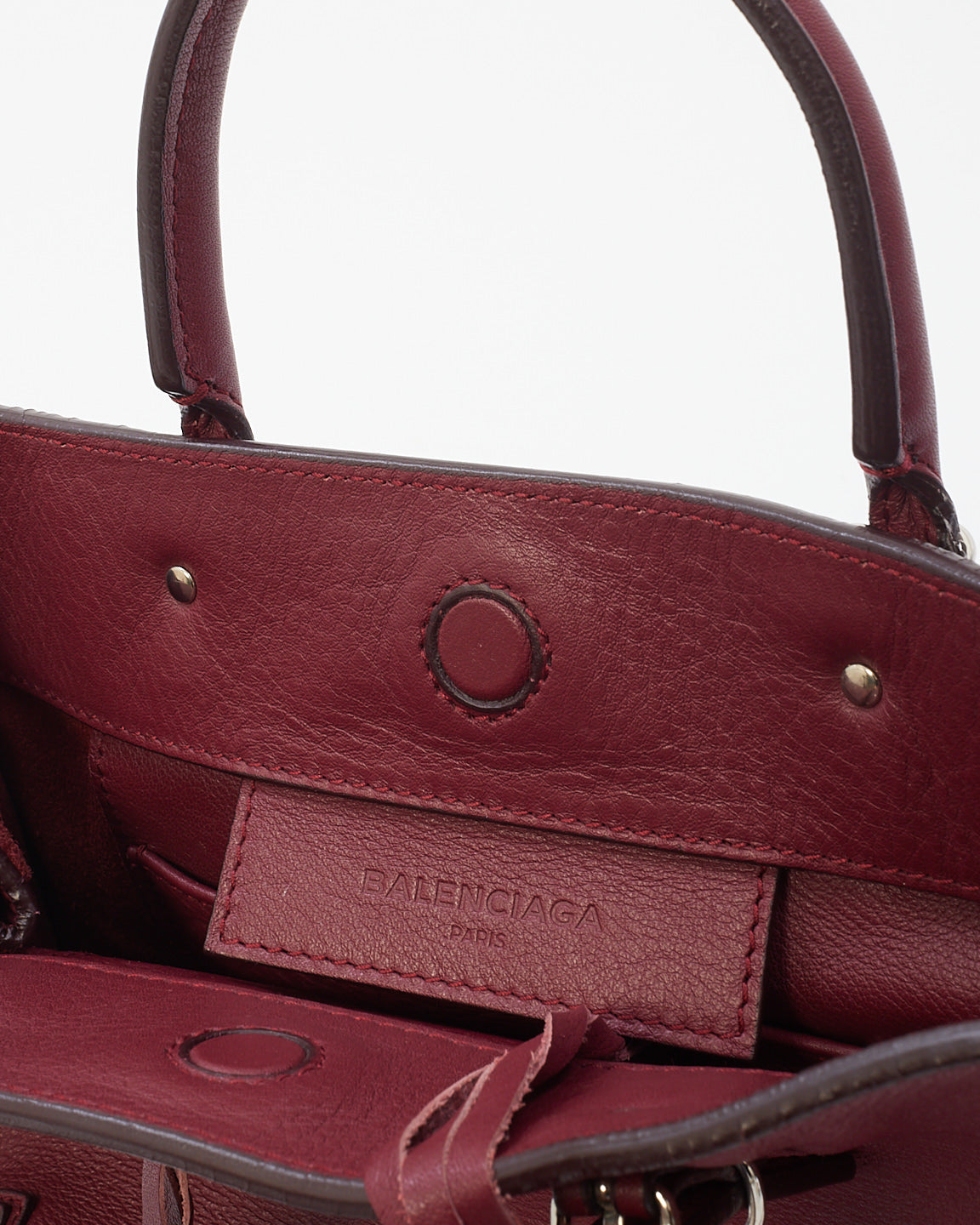 Balenciaga Burgundy Leather Mini Papier A6 Zip Around Tote Bag