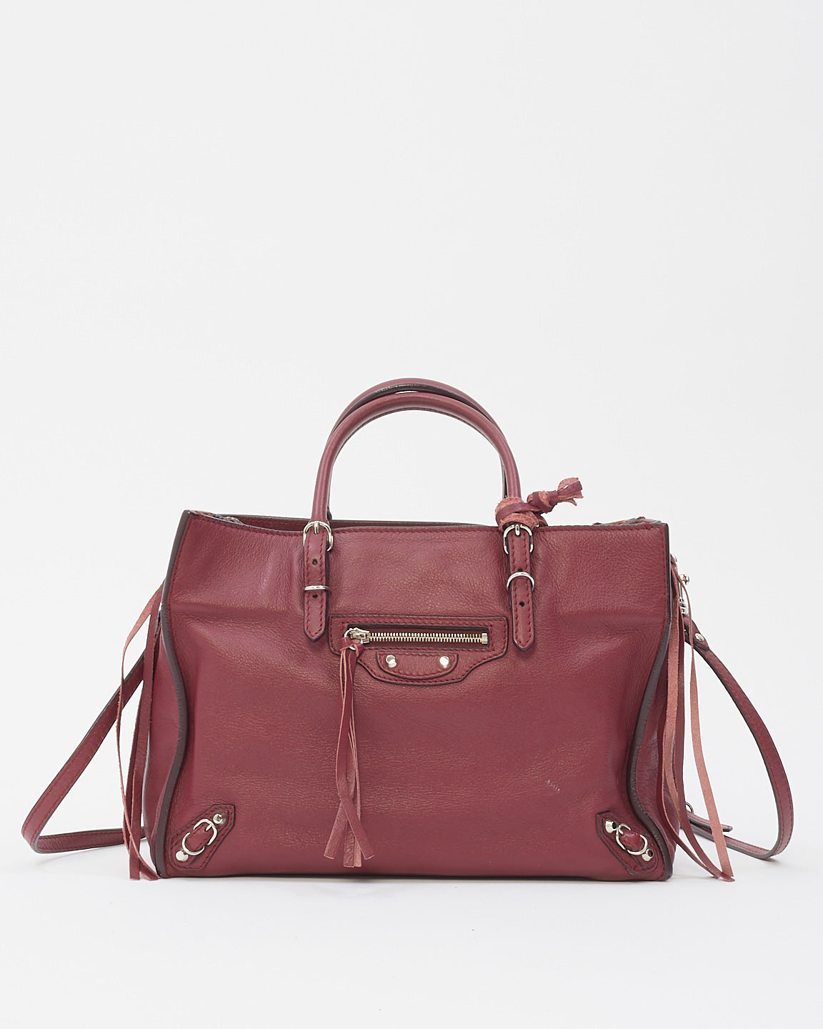 Balenciaga Burgundy Leather Mini Papier A6 Zip Around Tote Bag