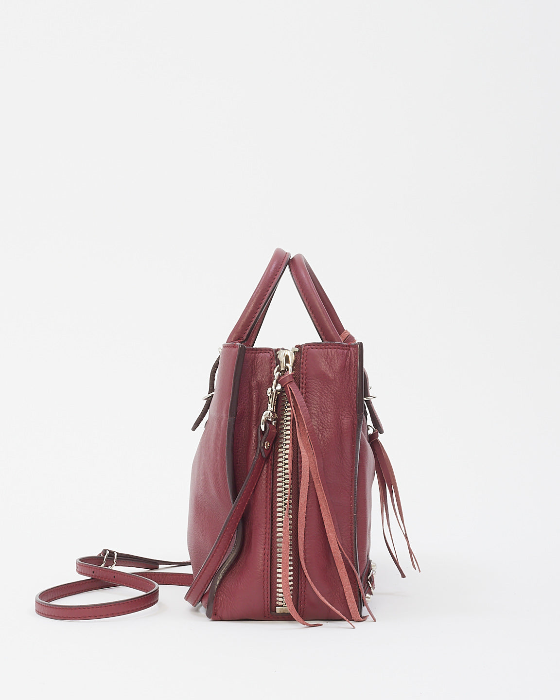 Balenciaga Burgundy Leather Mini Papier A6 Zip Around Tote Bag