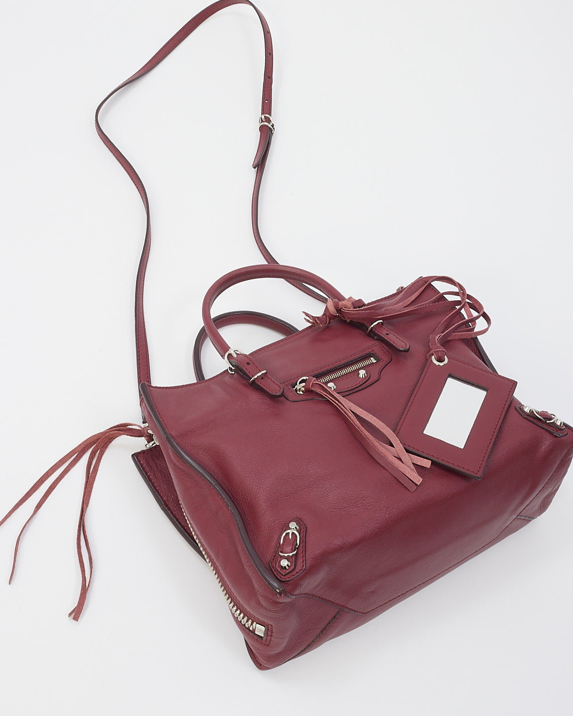 Balenciaga Burgundy Leather Mini Papier A6 Zip Around Tote Bag