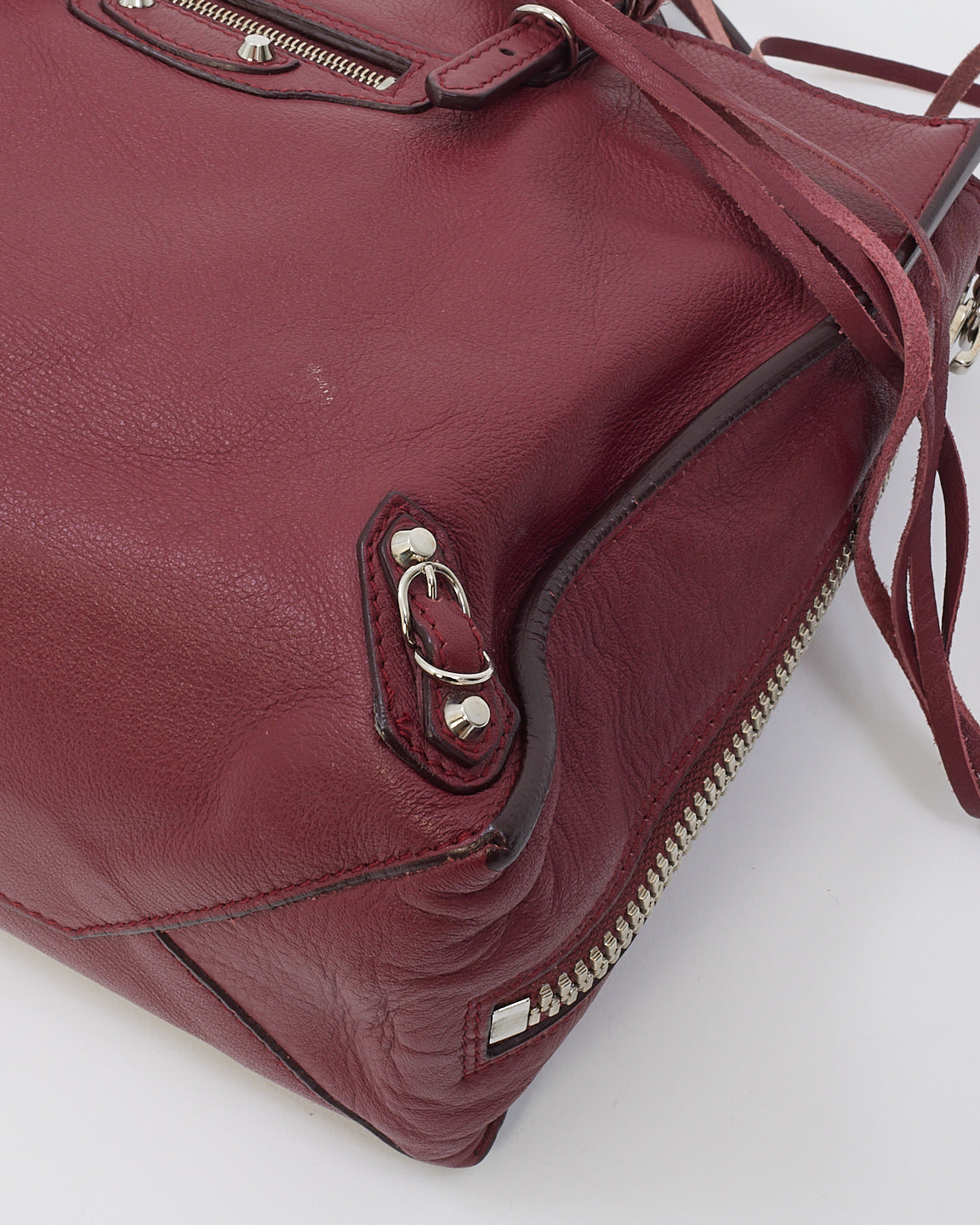 Balenciaga Burgundy Leather Mini Papier A6 Zip Around Tote Bag