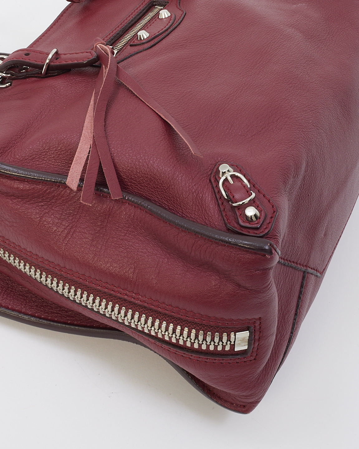 Balenciaga Burgundy Leather Mini Papier A6 Zip Around Tote Bag