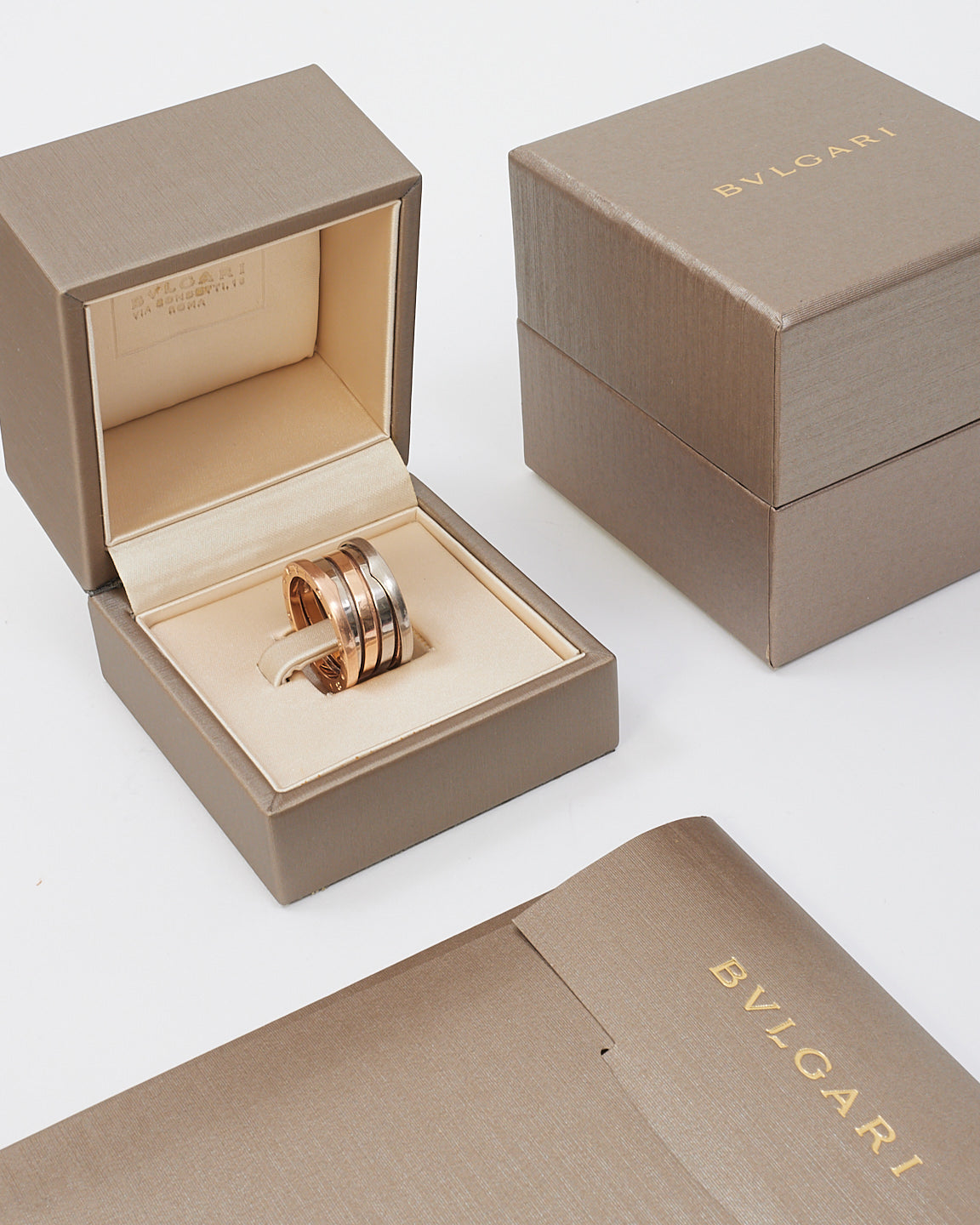 Bulgari Rose Gold & White Gold B Zero Ring - 53