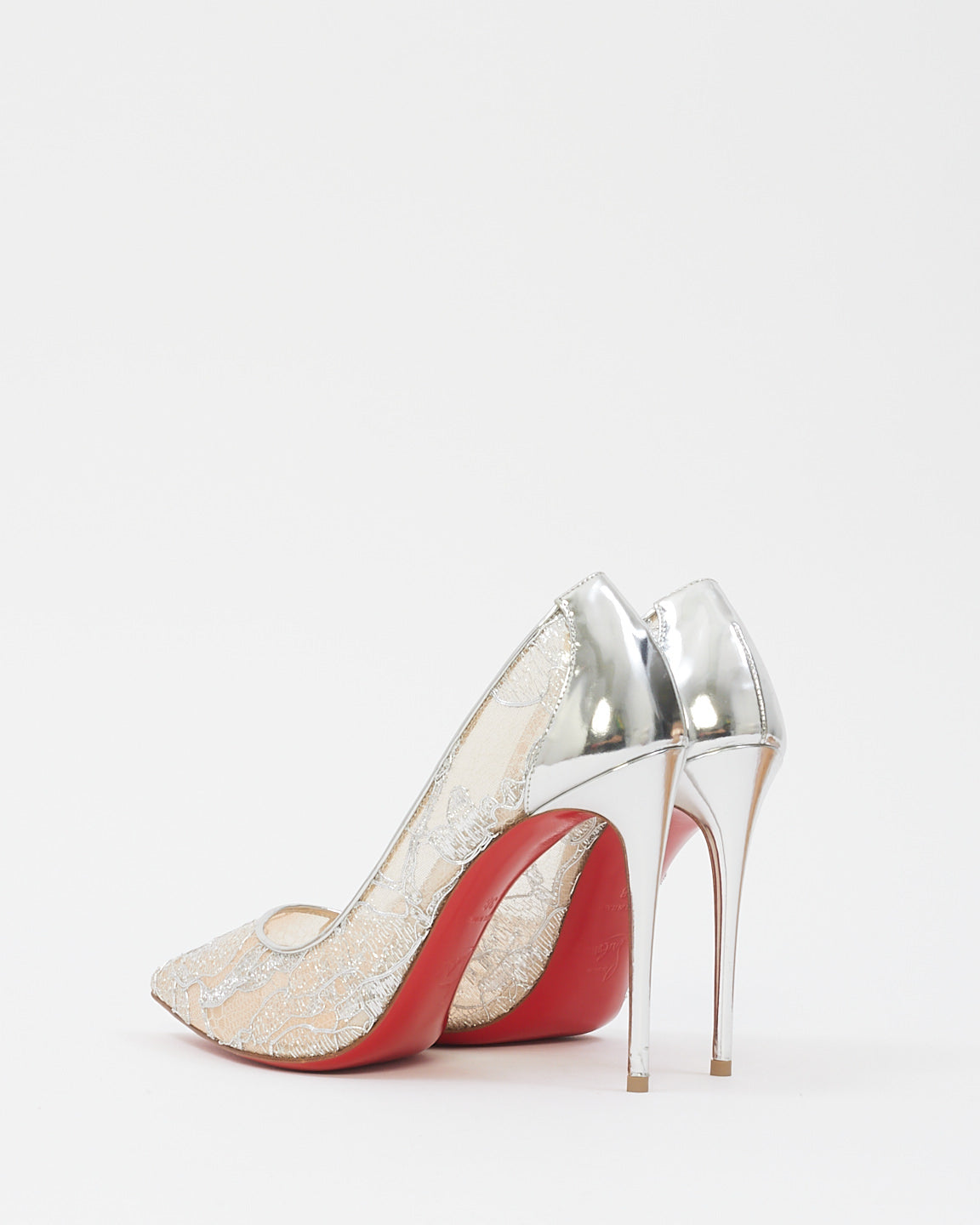 Christian Louboutin Silver Lace Follies 100mm Pumps - 38