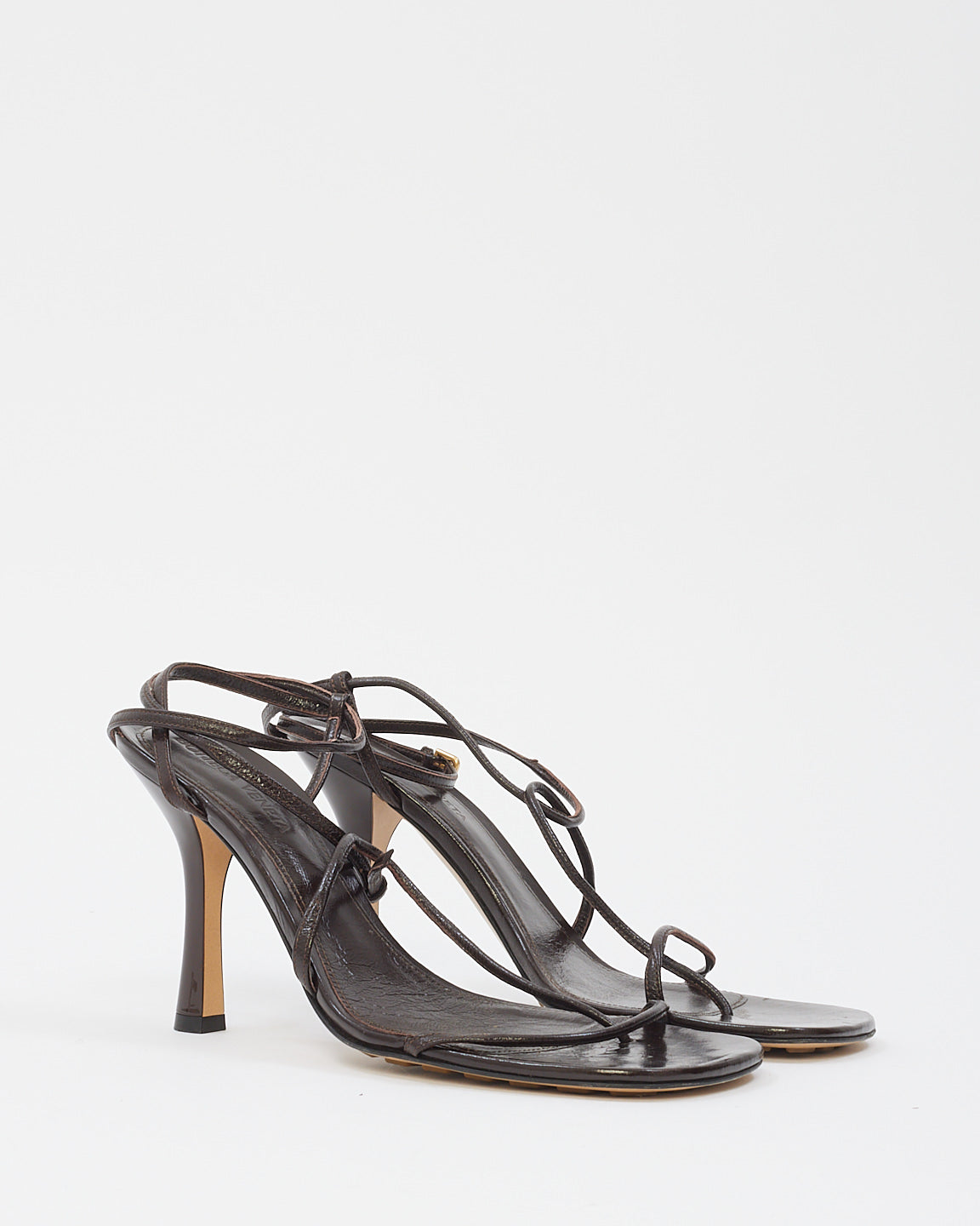 Bottega Brown Leather The Line Wrap Around Strap Sandal - 38.5