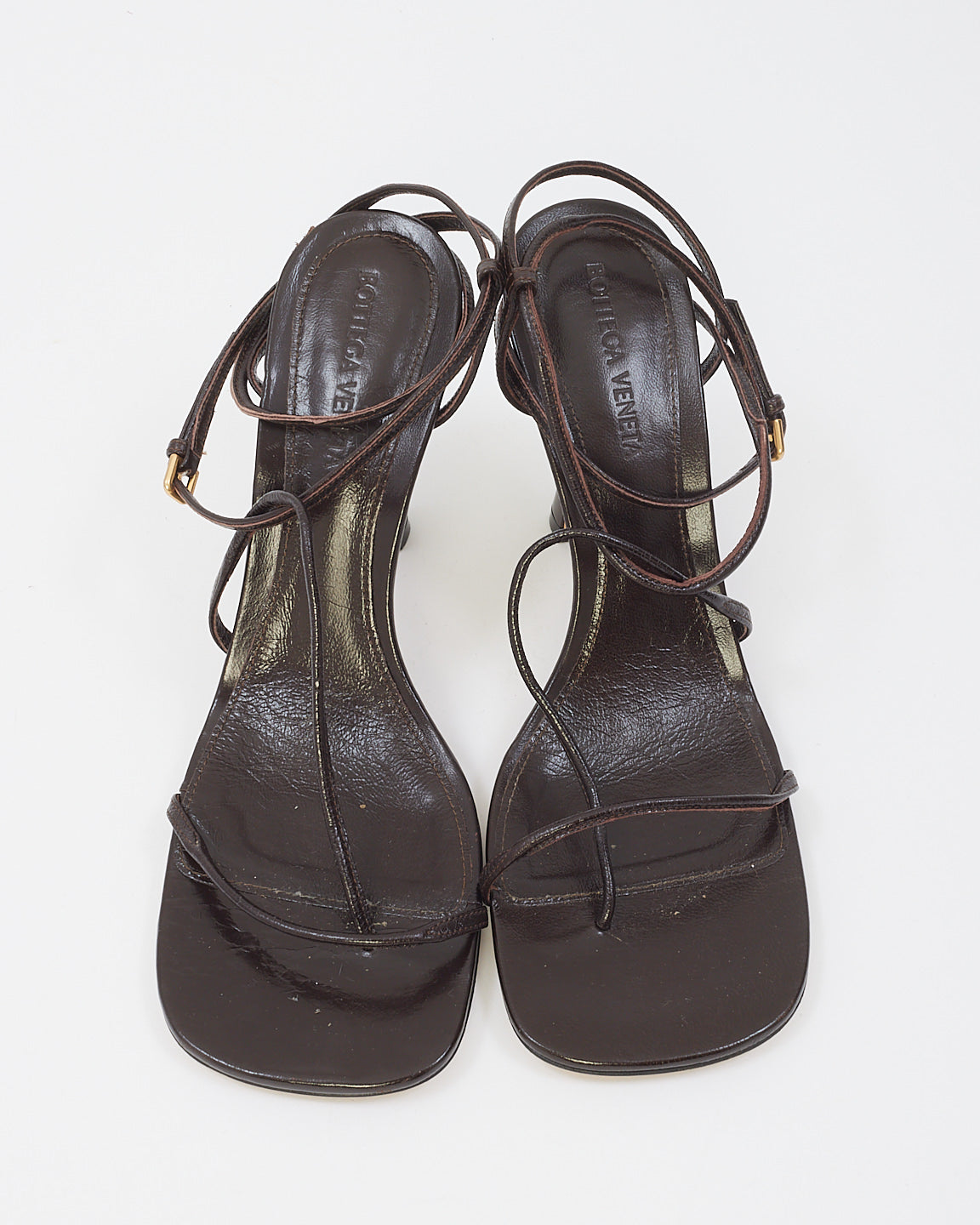 Bottega Brown Leather The Line Wrap Around Strap Sandal - 38.5