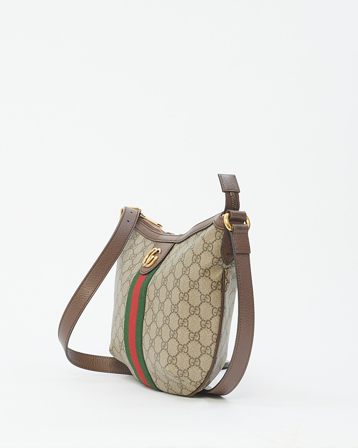 Gucci Brown Soft GG Supreme Canvas Small Ophidia Web Half-moon Crossbody Bag