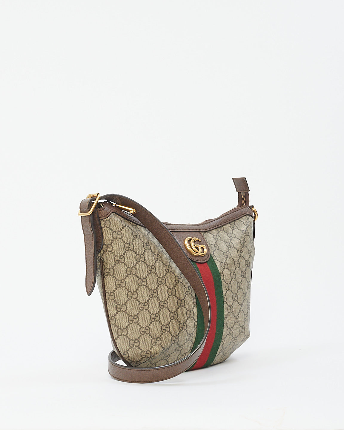 Gucci Brown Soft GG Supreme Canvas Small Ophidia Web Half-moon Crossbody Bag