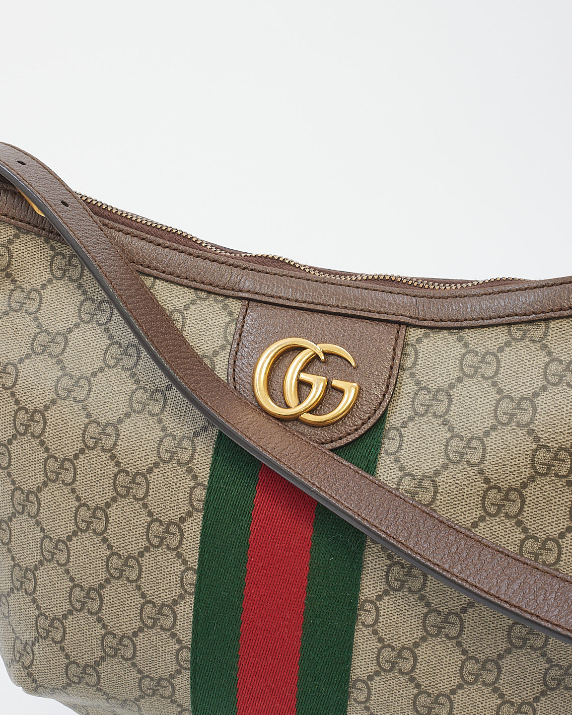 Gucci Brown Soft GG Supreme Canvas Small Ophidia Web Half-moon Crossbody Bag