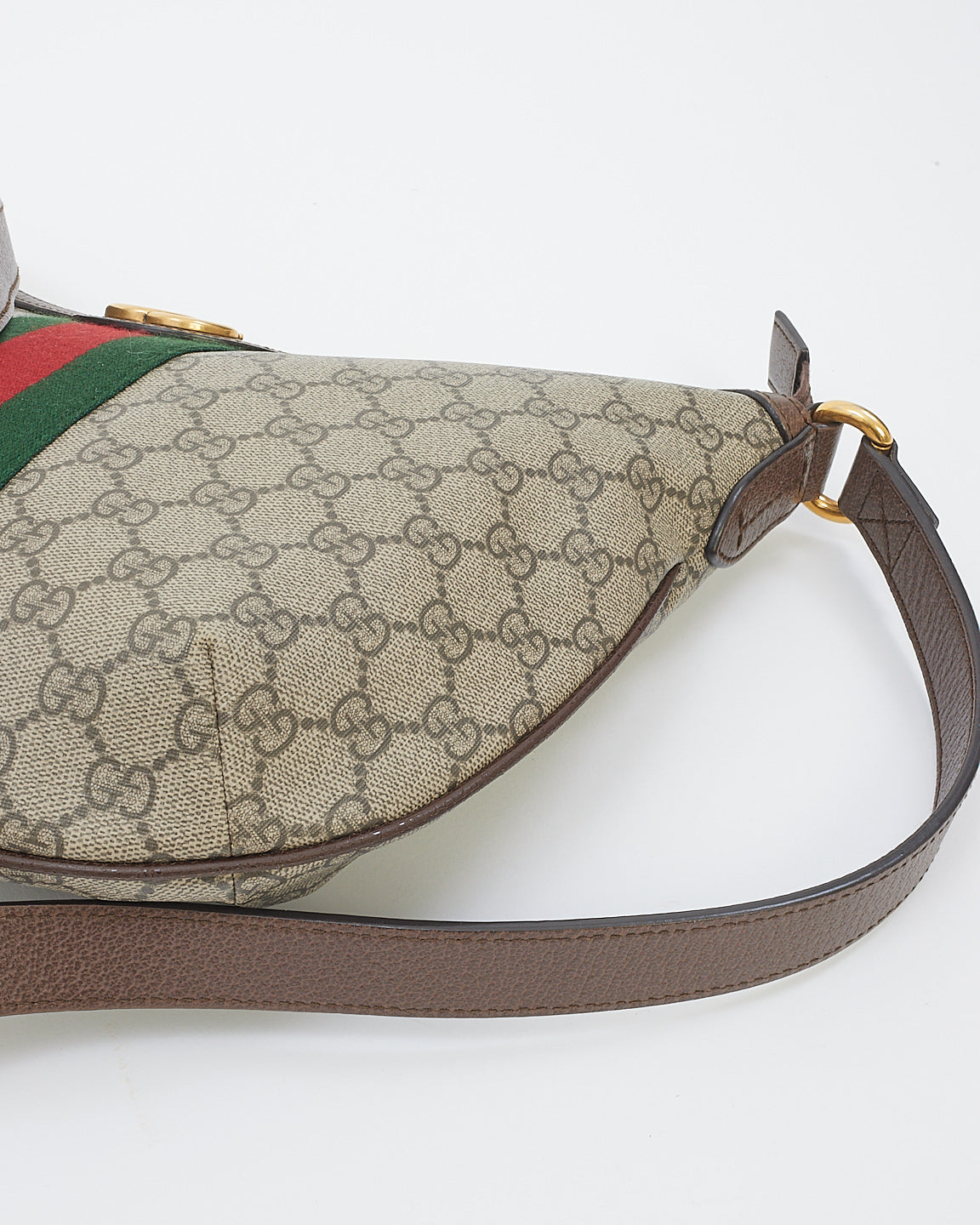 Gucci Brown Soft GG Supreme Canvas Small Ophidia Web Half-moon Crossbody Bag