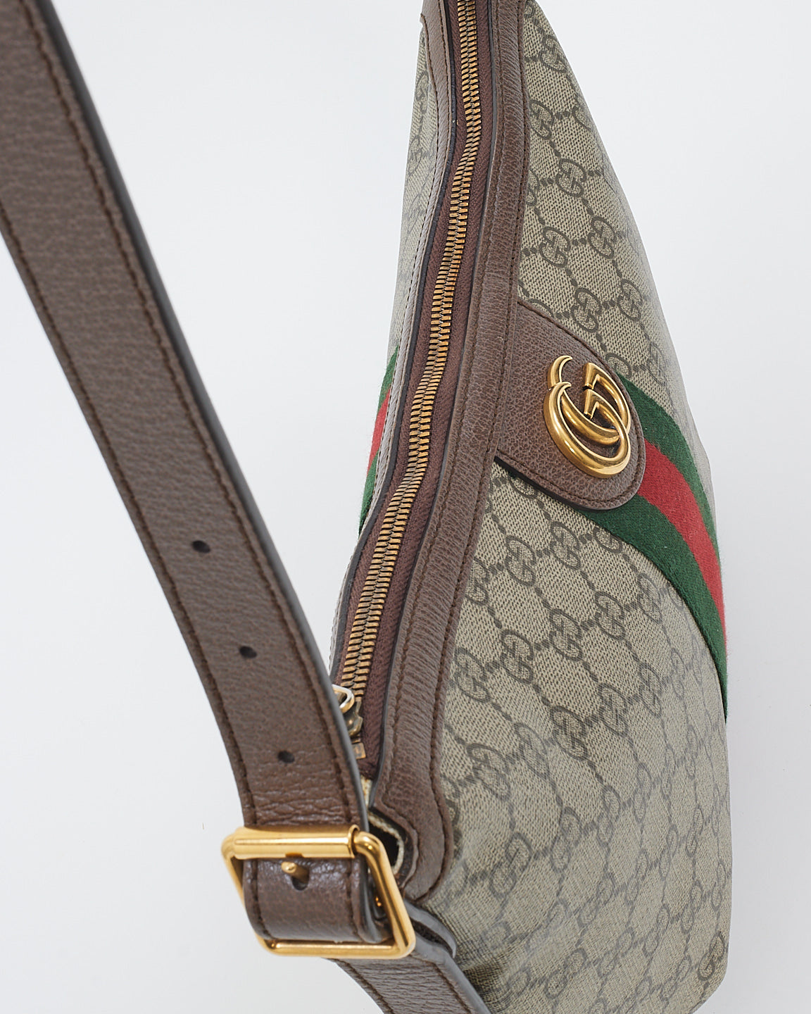 Gucci Brown Soft GG Supreme Canvas Small Ophidia Web Half-moon Crossbody Bag