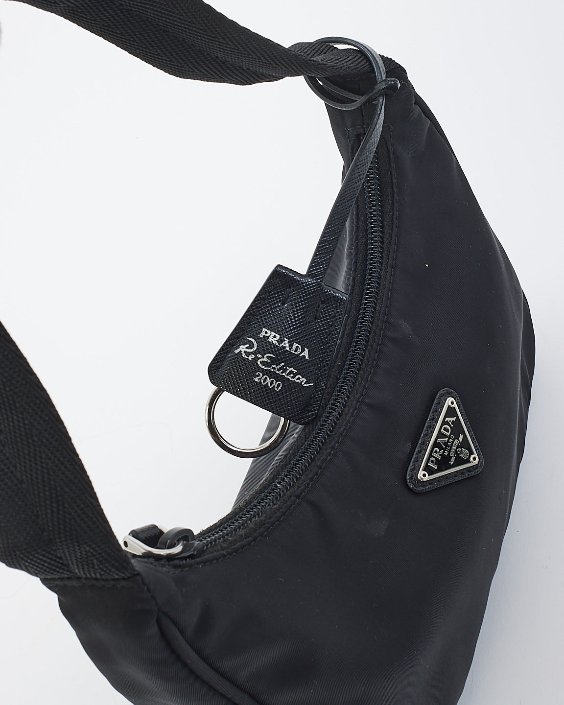 Prada Black Nylon Re-edition 2000 Mini Hobo Shoulder Bag