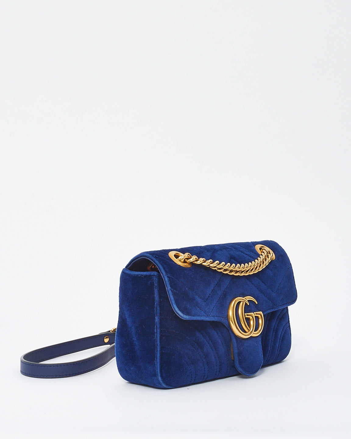 Gucci Blue Matelassé Velvet Mini GG Marmont Shoulder Bag