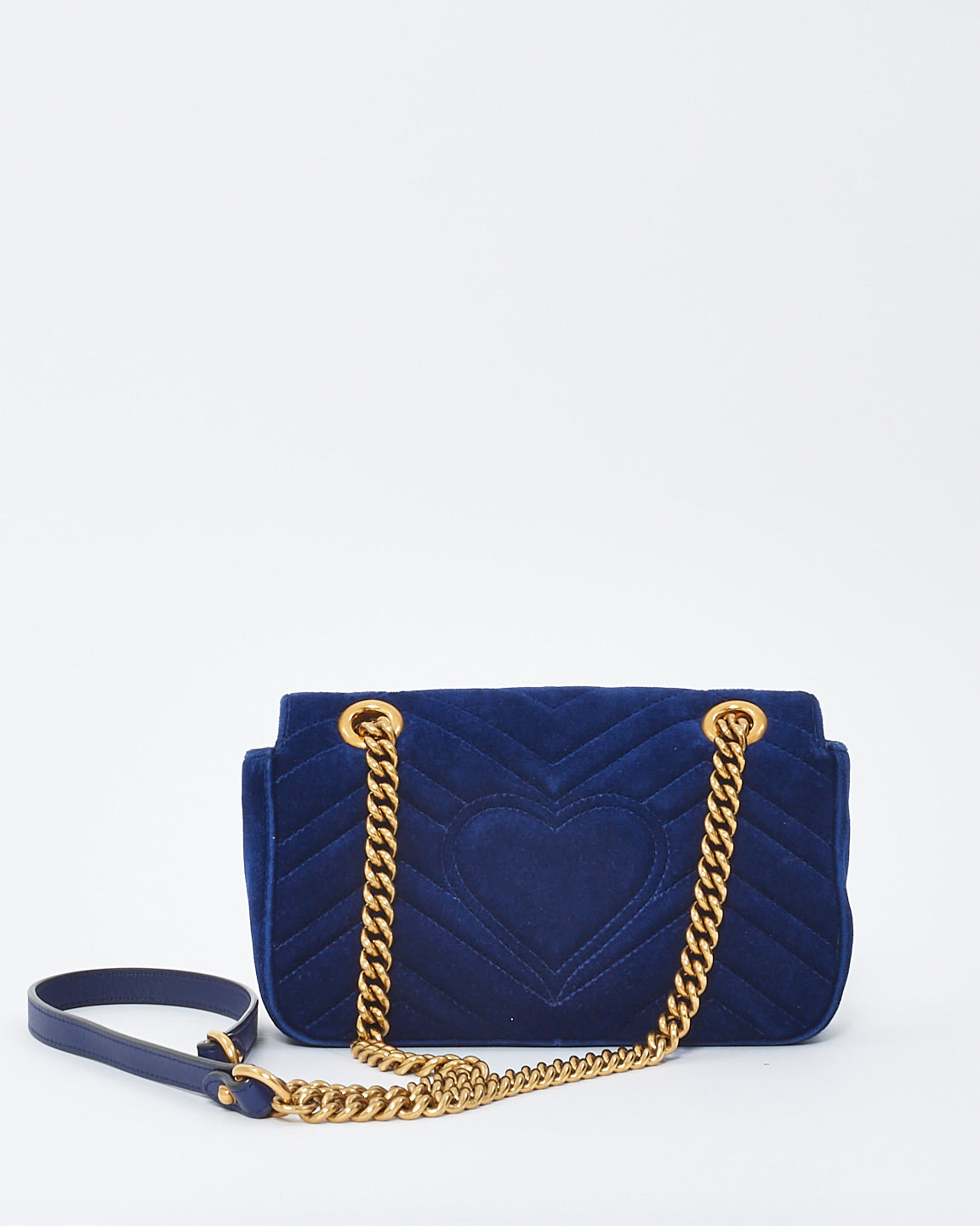 Gucci Blue Matelassé Velvet Mini GG Marmont Shoulder Bag