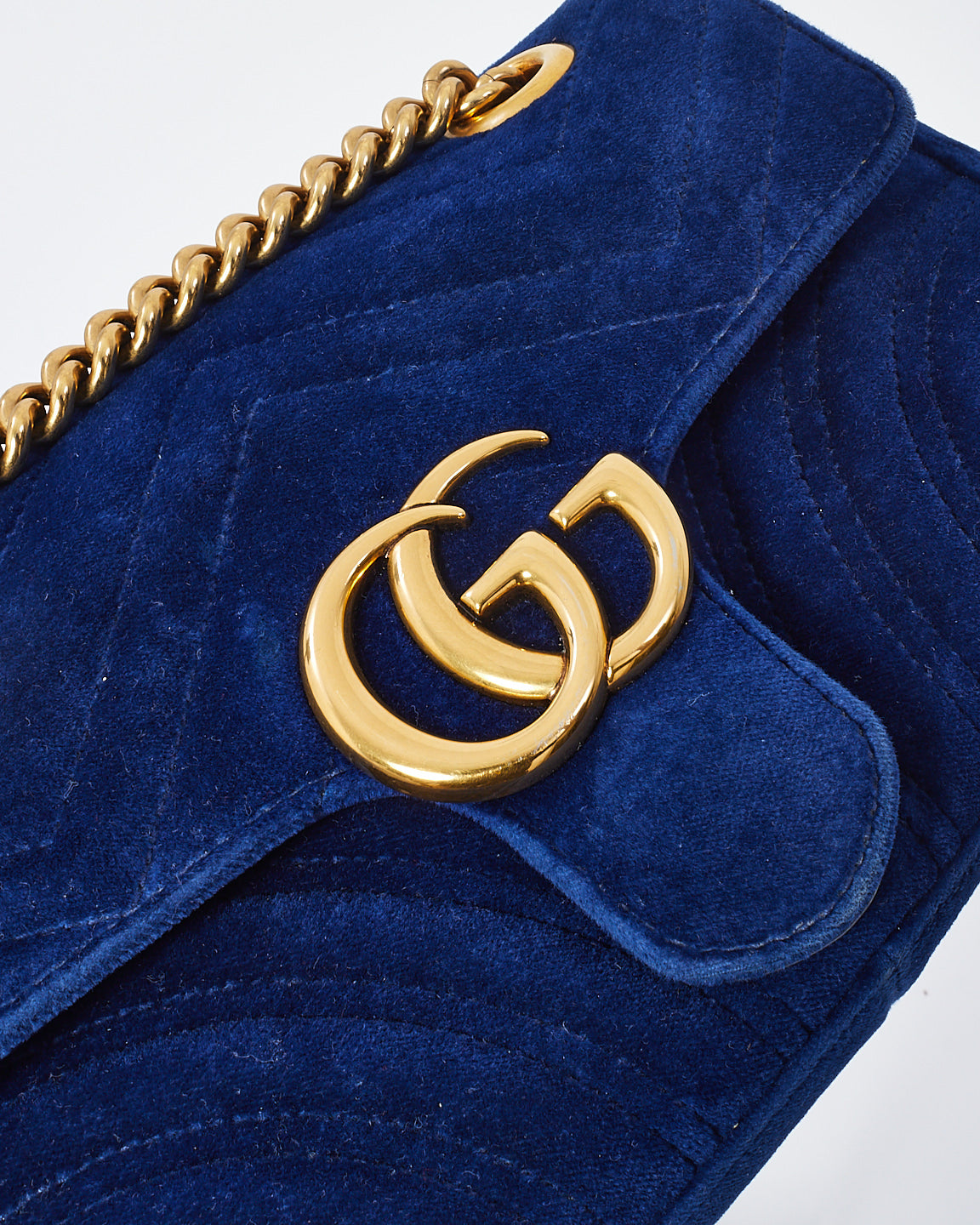 Gucci Blue Matelassé Velvet Mini GG Marmont Shoulder Bag