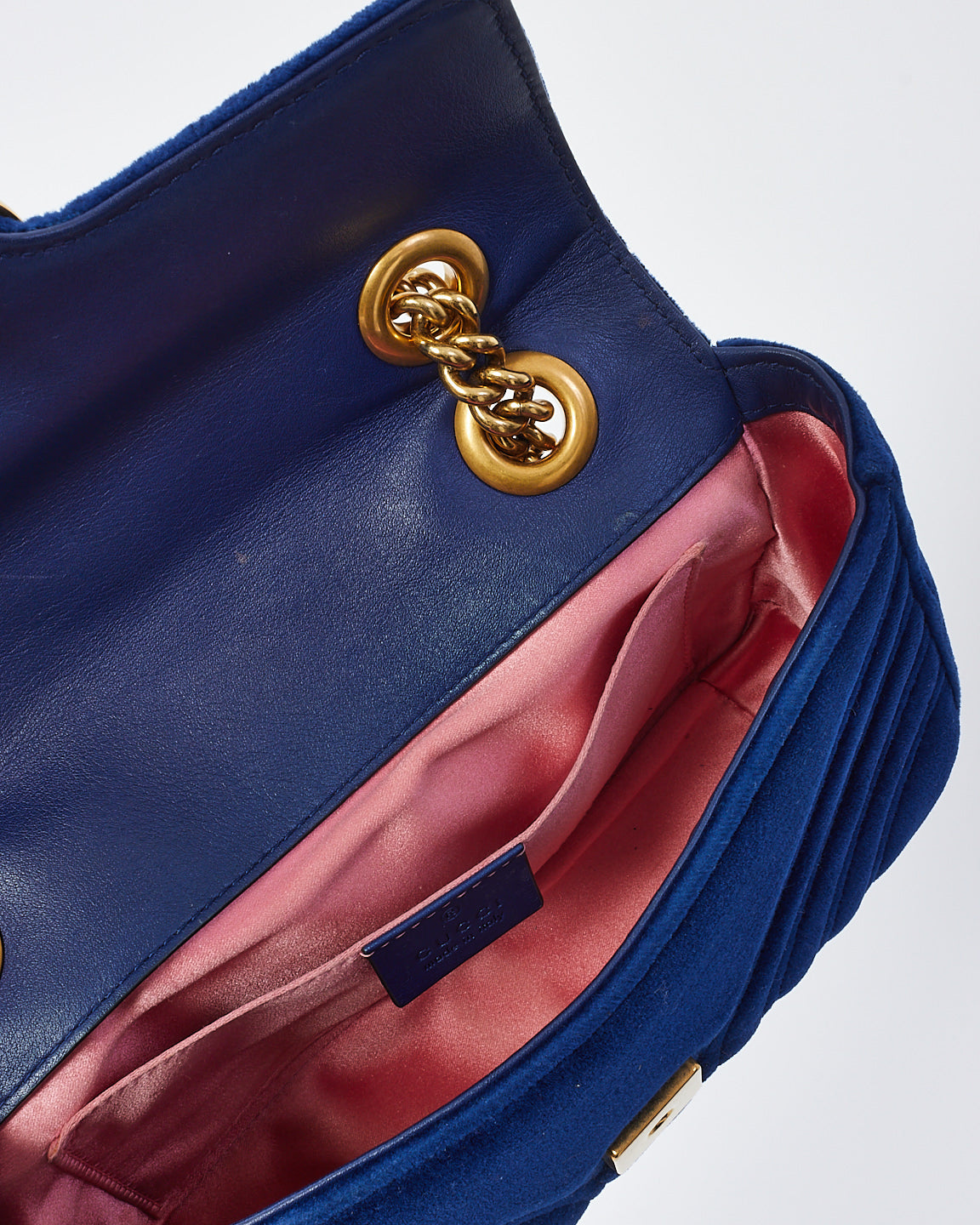 Gucci Blue Matelassé Velvet Mini GG Marmont Shoulder Bag