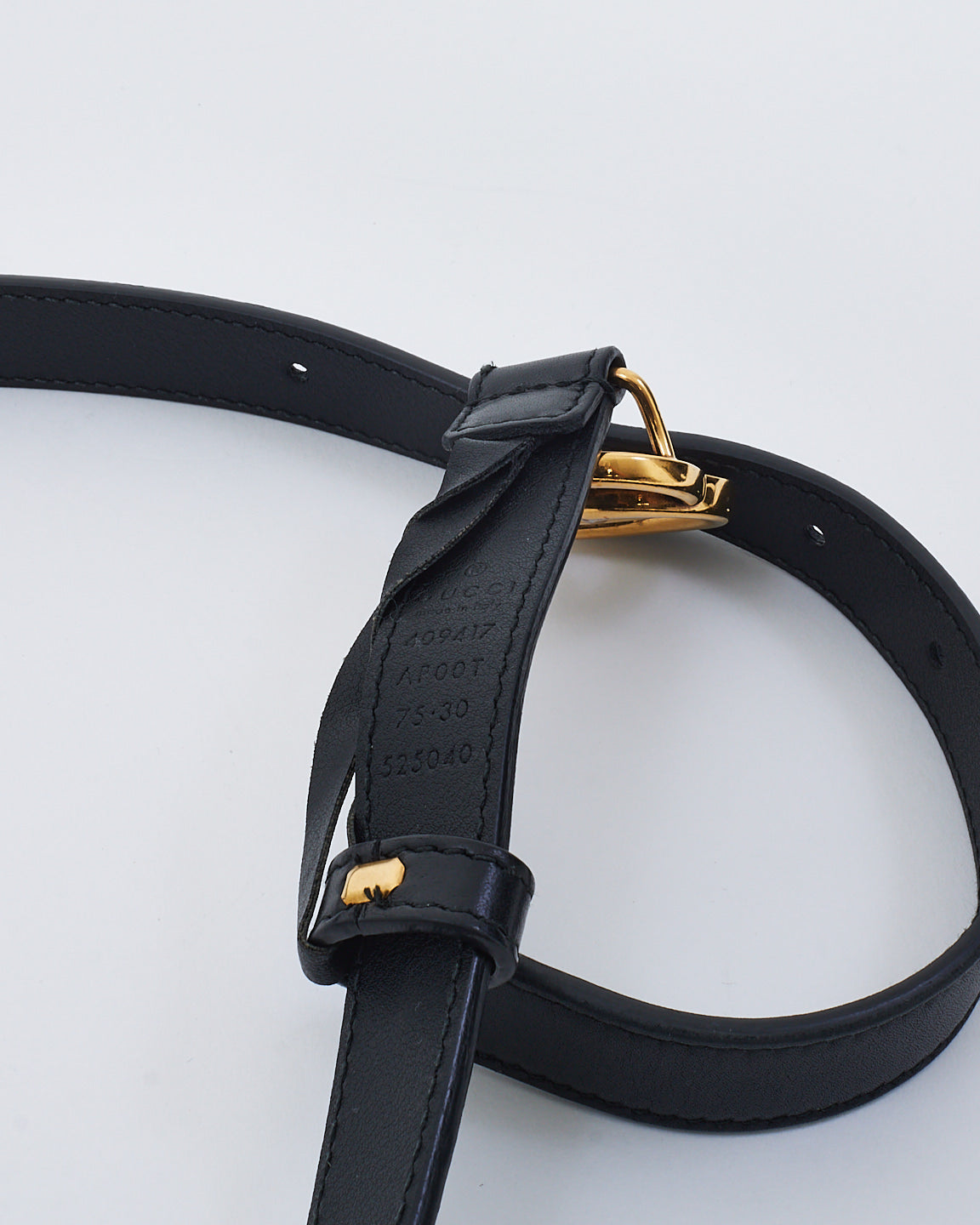 Gucci Black Leather Slim Double GG Marmont Belt - 75/30