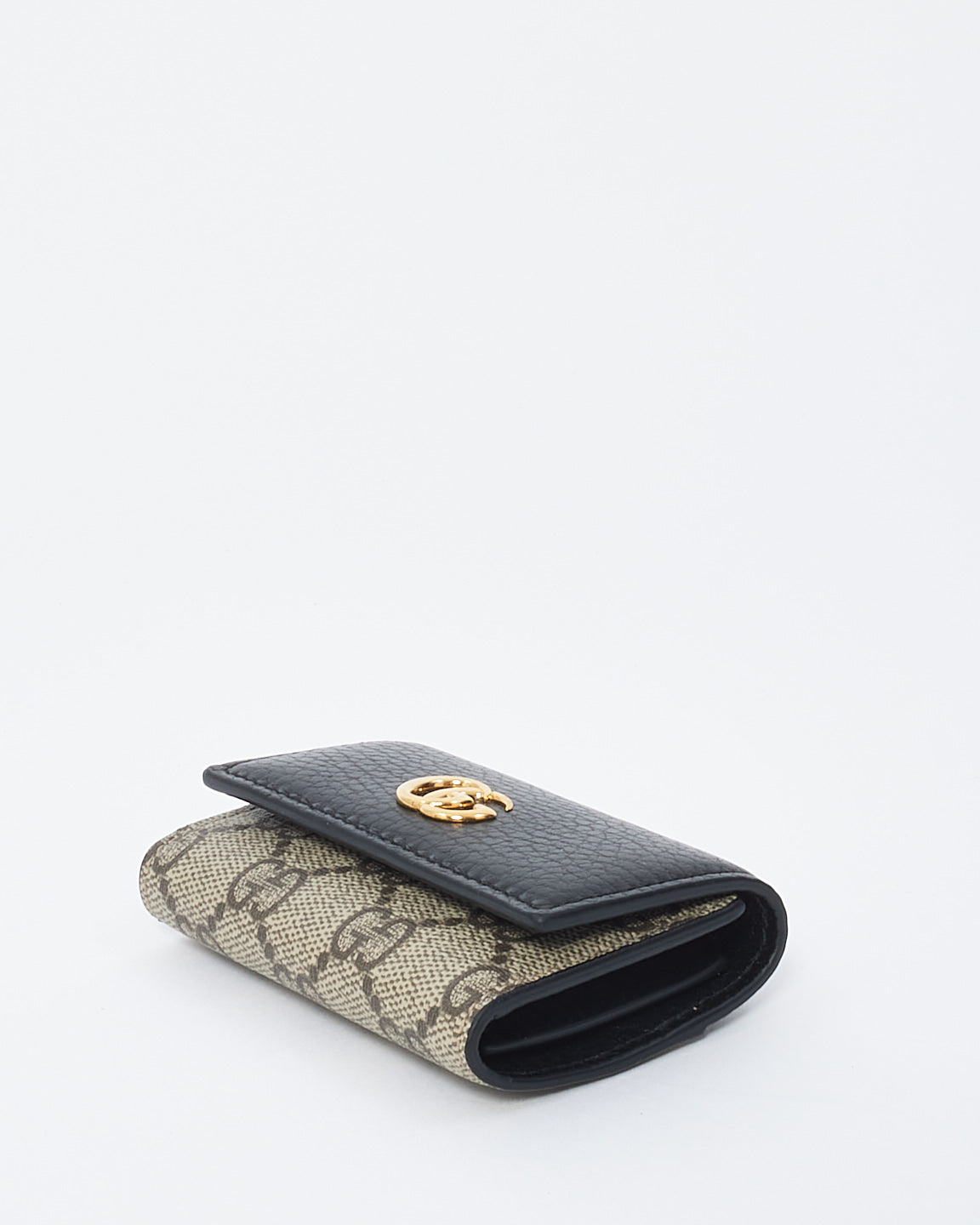 Gucci Black Leather & GG Monogram Canvas 6 Key Holder