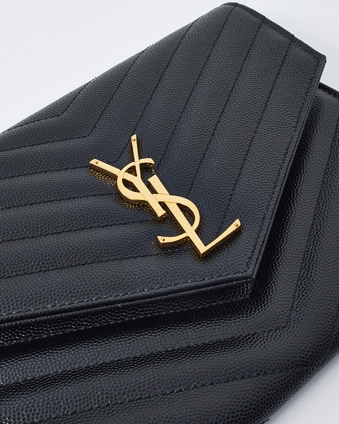 Saint Laurent Black Grained Leather Matlassé Wristlet Cassandra Clutch