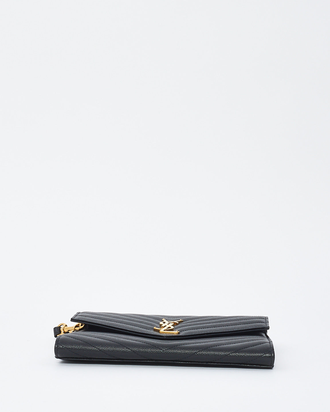 Saint Laurent Black Grained Leather Matlassé Wristlet Cassandra Clutch