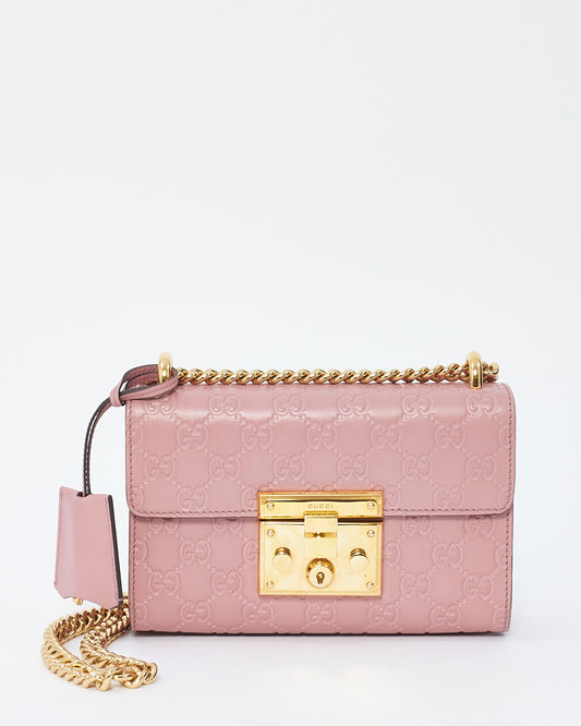 Gucci Pink Guccissima Leather Small Padlock Shoulder Bag